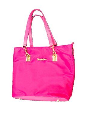 New Fashion Large 15x11 Tote Bag Purse Hot Pink Nylon Gold Tone Diaper Bag